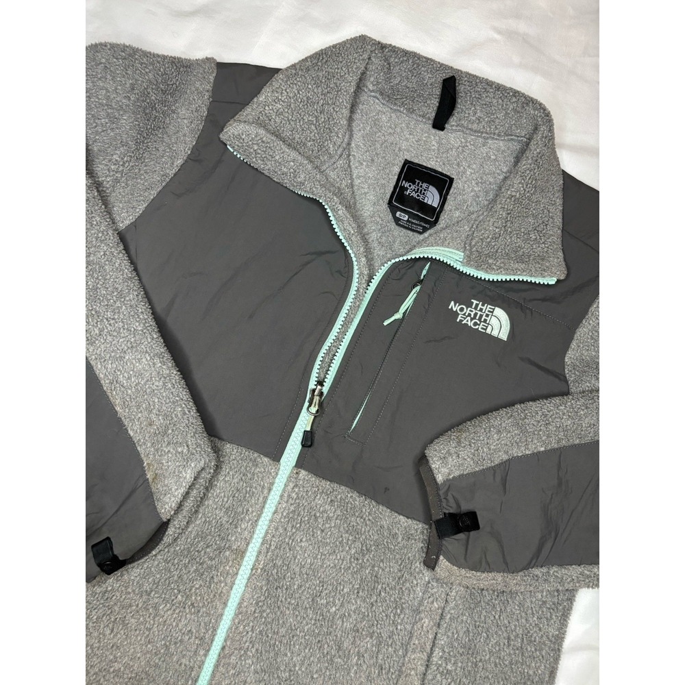 The North Face Womens Jacket Small‎ Green Gray Mock Neck Fleece Fullzip